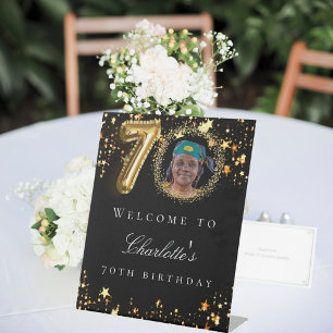 Signe De Table Black or 70e photo anniversaire fête bienvenue