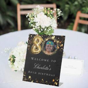 Signe De Table Black or 80e photo anniversaire fête bienvenue