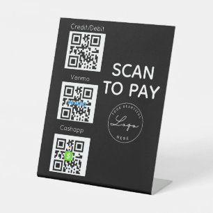 Signe De Table Black Scan pour payer QR Code Connexion sans conta