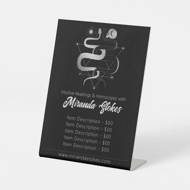 Signe De Table Black & Silver Twin Snakes Gothique Tarot Tarifs (Recto)