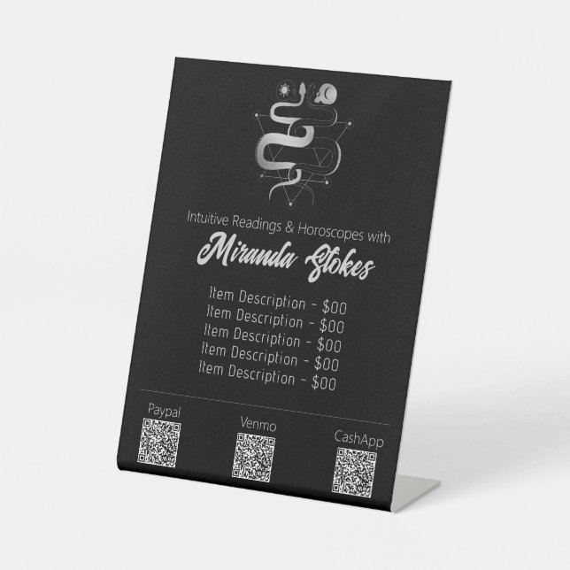 Signe De Table Black & Silver Twin Snakes Gothique Tarot Tarifs (Recto)