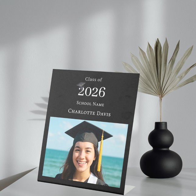 Signe De Table Black white modern photo Graduation party welcome (Créateur téléchargé)