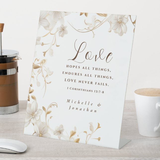 Signe De Table Blanc Tan Floral L'amour n'échoue jamais Mariage d (In SItu)