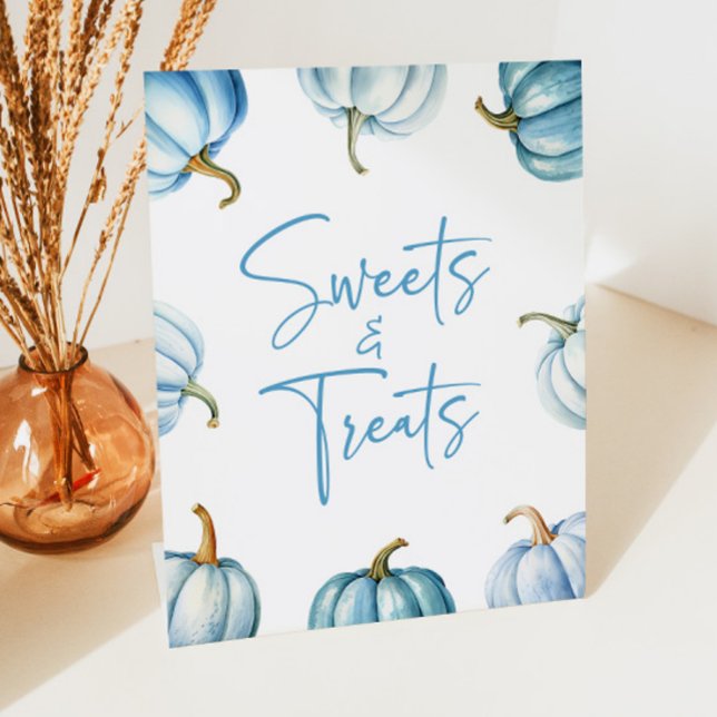 Signe De Table Bleu blanc Citrouille Chute sucreries et friandise (Créateur téléchargé)