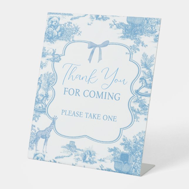 Signe De Table Bleu Blanc Toile de Jouy Ours Merci Faveur (Recto)