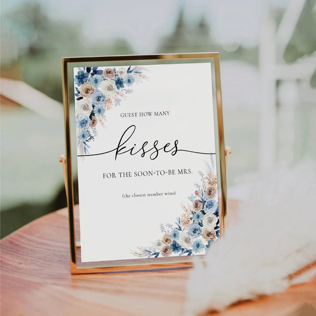 Signe De Table Bleu Boho Invité Combien de baisers Signer (Créateur téléchargé)