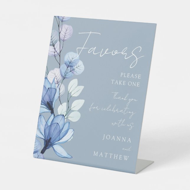 Signe De Table Bleu Dusty Moderne Transparent Favoris Floraux (Recto)