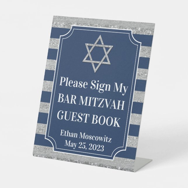 Signe De Table Bleu, Gris Barre Barre Mitzvah Signal (Recto)