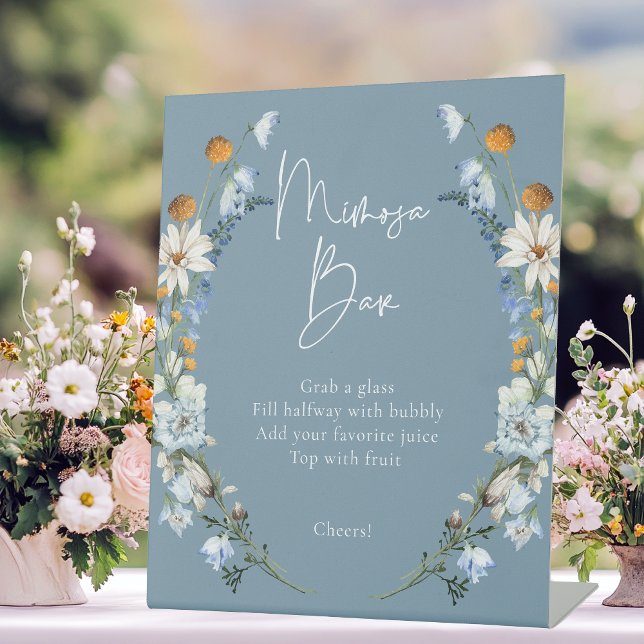 Signe De Table Bleu rustique Fleurs sauvages & marguerites Douche (Créateur téléchargé)