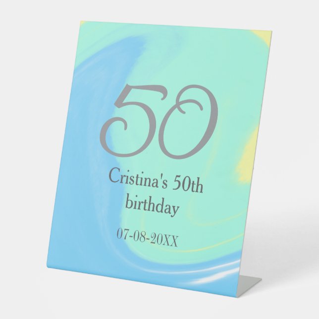 Signe De Table bleu vert gris 50e anniversaire ajouter nom date r (Recto)