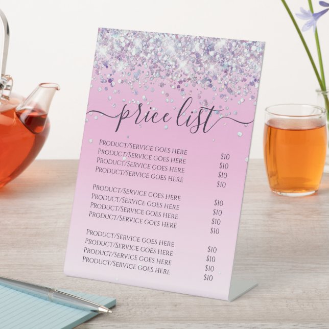 Signe De Table Bling Holographic Parties scintillant Liste de pri (In SItu)