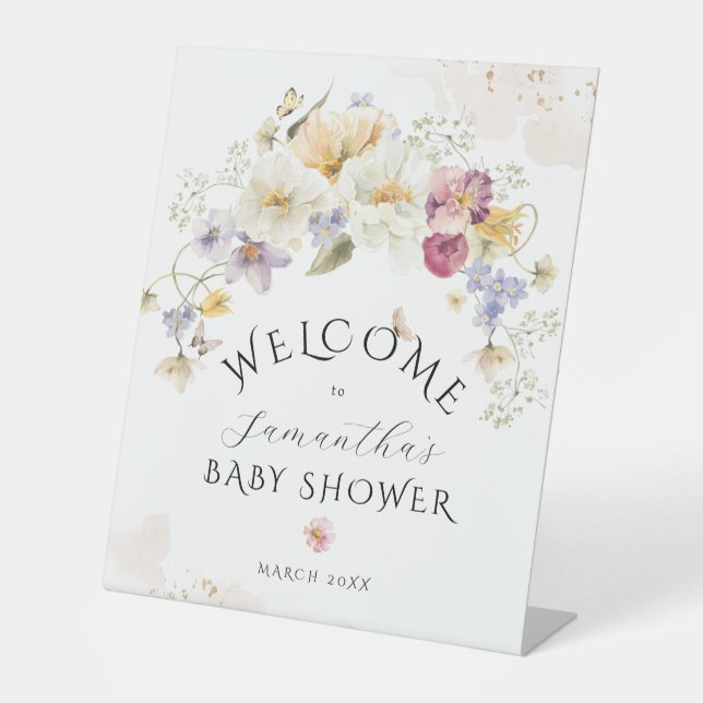 Signe De Table Bloom Fleur sauvage Rustique Baby shower bienvenue (Recto)