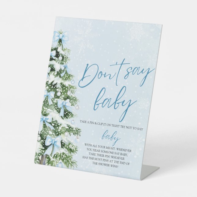 Signe De Table Blue Bow Christmas Tree Baby Shower Don't Say Baby (Recto)