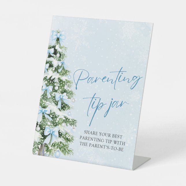 Signe De Table Blue Bows Christmas Tree Parenting Tip Jar Game (Recto)