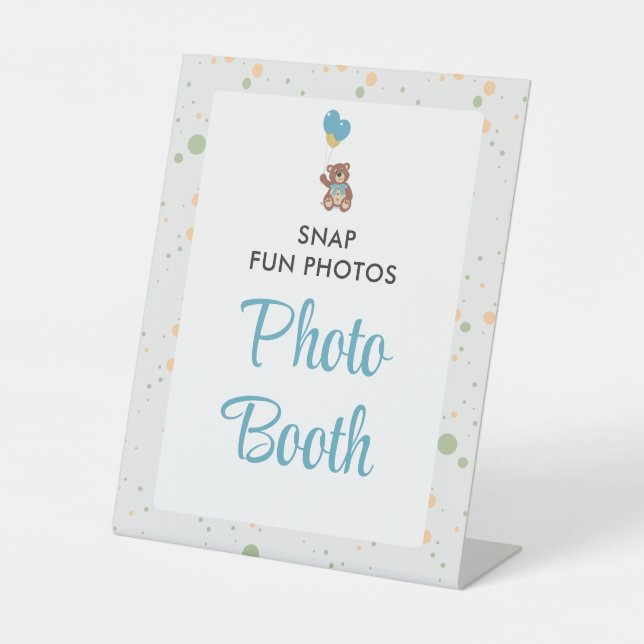 Signe De Table Blue Cute Boy Teddy Bear Baby shower Photo Booth (Recto)