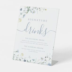 Signe De Table Blue Fleur sauvage rustique Mariage Signature Bois