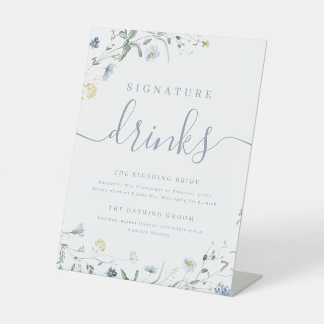 Signe De Table Blue Fleur sauvage rustique Mariage Signature Bois (Recto)