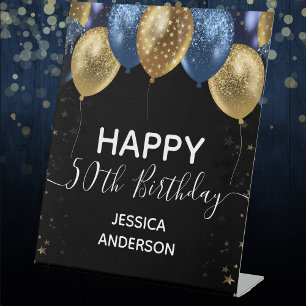 Signe De Table Blue Gold Joyeux 50e anniversaire