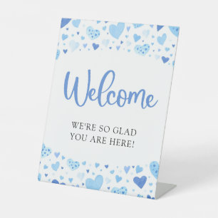Signe De Table Blue Hearts Valentine Baby shower Affiche de bienv