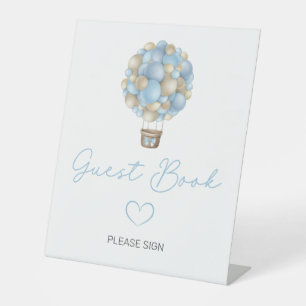 Signe De Table Blue Hot Air Balloon Baby shower Livre d'invité