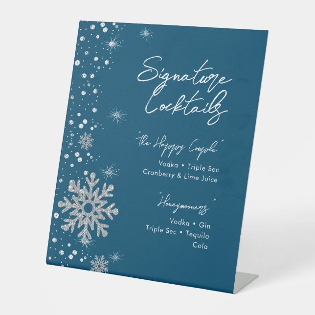 Signe De Table Blue Silver Snowflakes Signature Cocktail Menu (Recto)