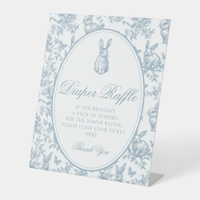 Signe De Table Blue Toile Little Bunny Baby Shower Diaper Raffle (Recto)