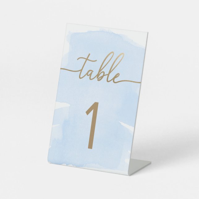 Signe De Table Blue Watercolor Gold Table Numéro (Recto)