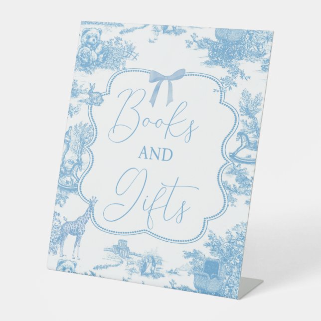 Signe De Table Blue White Toile de Jouy Ours Livres et Cadeaux (Recto)