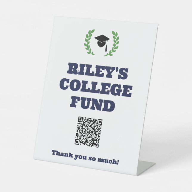 Signe De Table Blue Wreath Graduation Party College Fund QR Code (Recto)
