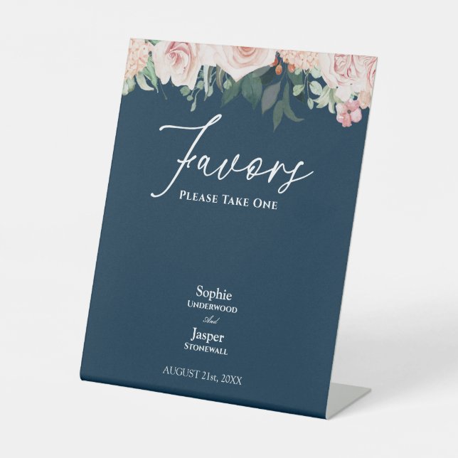 Signe De Table Blush Floral Navy Mariages Faveurs (Recto)