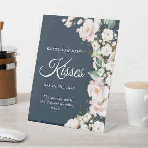 Signe De Table Blush Rose Flowers & Navy Combien de baisers