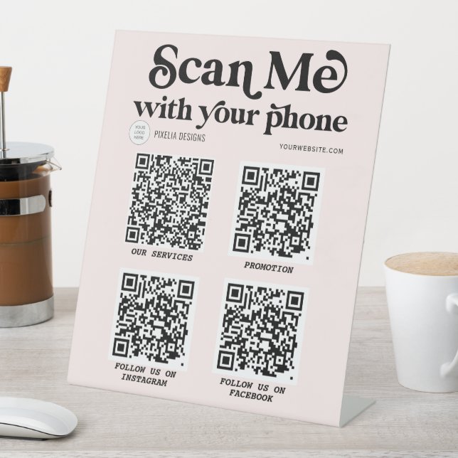 Signe De Table Blush rose moderne QR code tendance Business sign (In SItu)