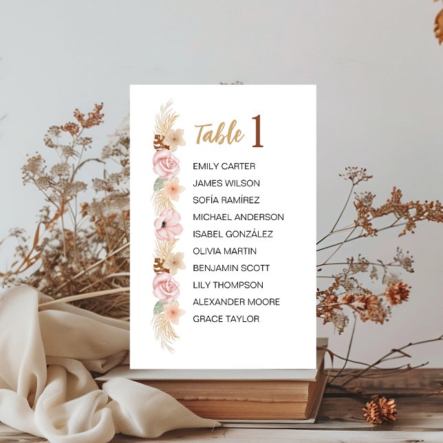 Signe De Table Bohème Tone Terre Floral Invités Mariage Table (Créateur téléchargé)