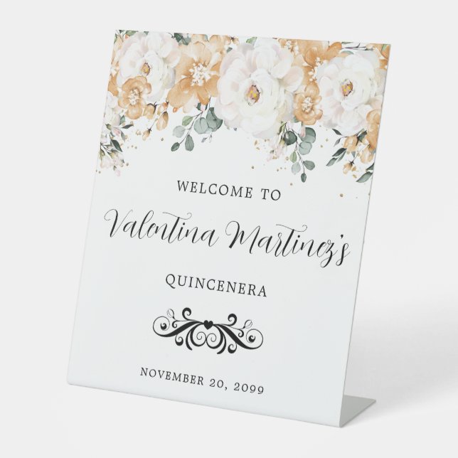 Signe De Table Boho Automne Floral Quinceanera Bienvenue (Recto)