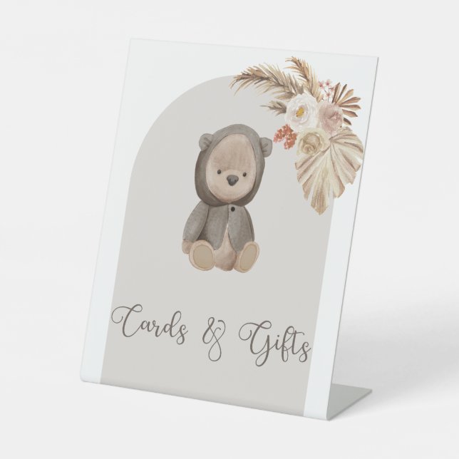 Signe De Table Boho Bear Pampas Grass Baby showers Cartes Et Cade (Recto)