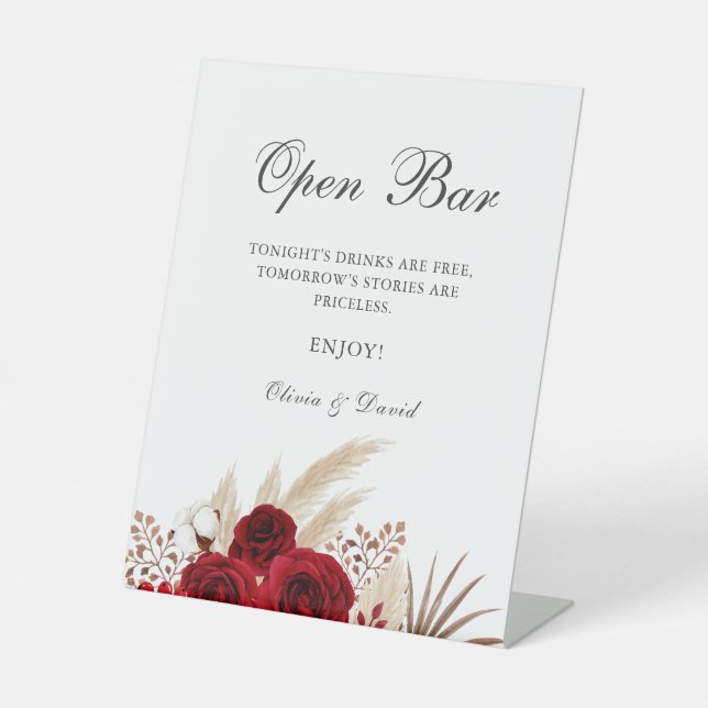 Signe De Table Boho Burgundy Roses Pampas Grass Open Bar (Recto)