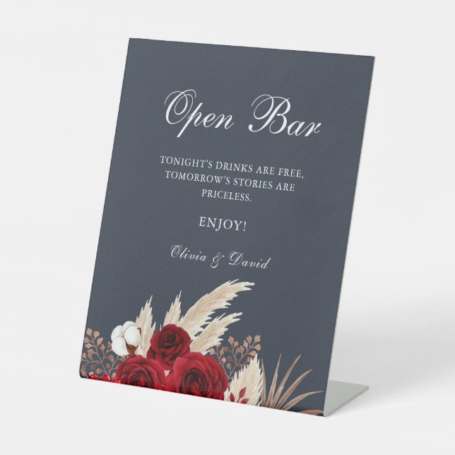 Signe De Table Boho Burgundy Roses Pampas Grass Open Bar (Recto)