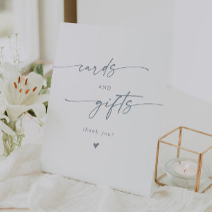 Signe De Table Boho Chic Ardoise Bleu Mariage Cartes et Cadeaux