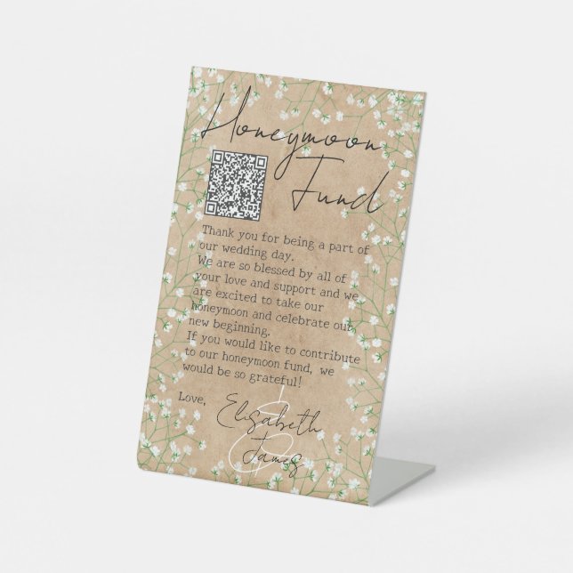 Signe De Table Boho Chic Baby's Breath Rustic Cute Honeymoon Fund (Recto)