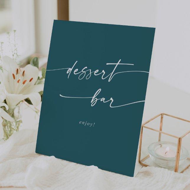Signe De Table Boho Chic Blue Dessert Bar Mariage (Boho Chic Teal Blue Dessert Bar Wedding Pedestal Sign)