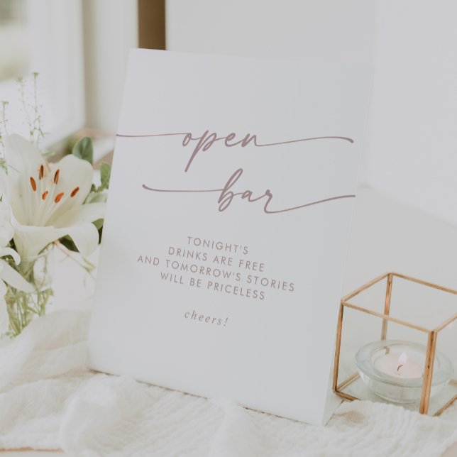 Signe De Table Boho Chic Blush Pink Open Bar Mariage (Boho Chic Blush Pink Open Bar Wedding Pedestal Sign)