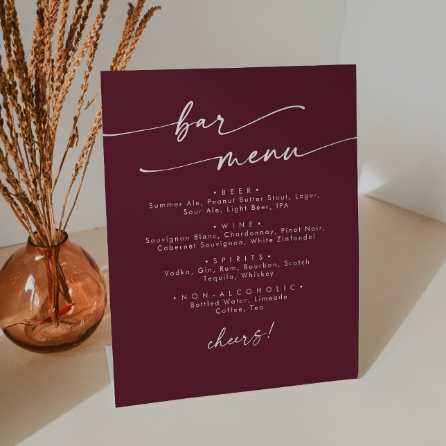 Signe De Table Boho Chic Bourgogne Red Mariage Bar (Créateur téléchargé)