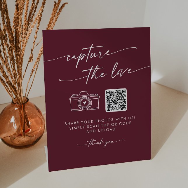 Signe De Table Boho Chic Bourgogne Rouge Capture le Mariage d'amo (Créateur téléchargé)