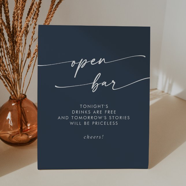 Signe De Table Boho Chic Dark Navy Blue Open Bar Mariage (Boho Chic Dark Navy Blue Open Bar Wedding Pedestal Sign)