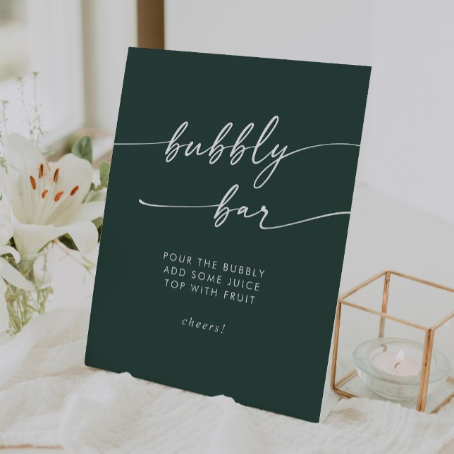 Signe De Table Boho Chic Emerald Green Bubbly Bar Mariage (Boho Chic Emerald Green Bubbly Bar Wedding Pedestal Sign)