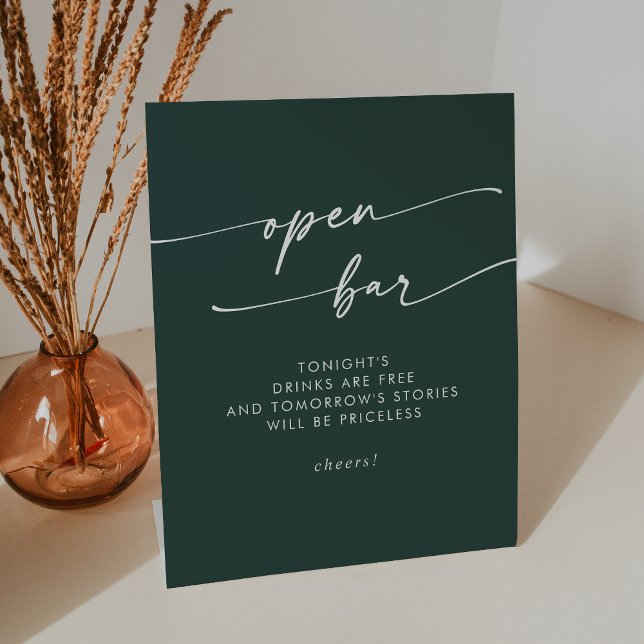 Signe De Table Boho Chic Emerald Green Mariage (Boho Chic Emerald Green Open Bar Wedding Pedestal Sign)