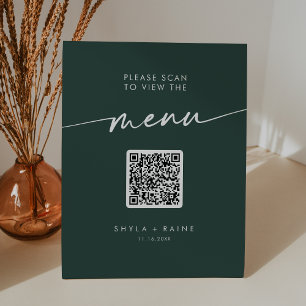Signe De Table Boho Chic Emerald Green QR Code Mariage Menu