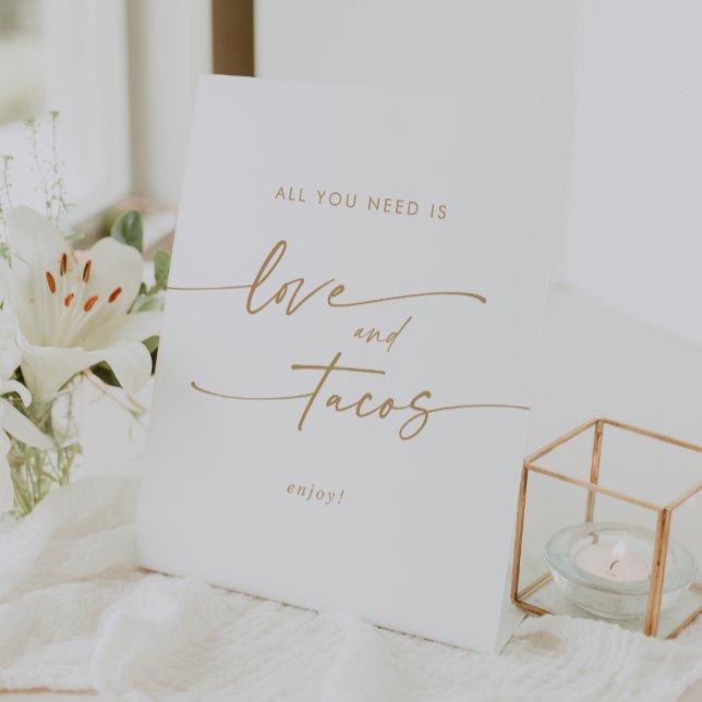 Signe De Table Boho Chic Gold et White Love Taco Bar Mariage (Boho Chic Gold and White Love Taco Bar Wedding Pedestal Sign)