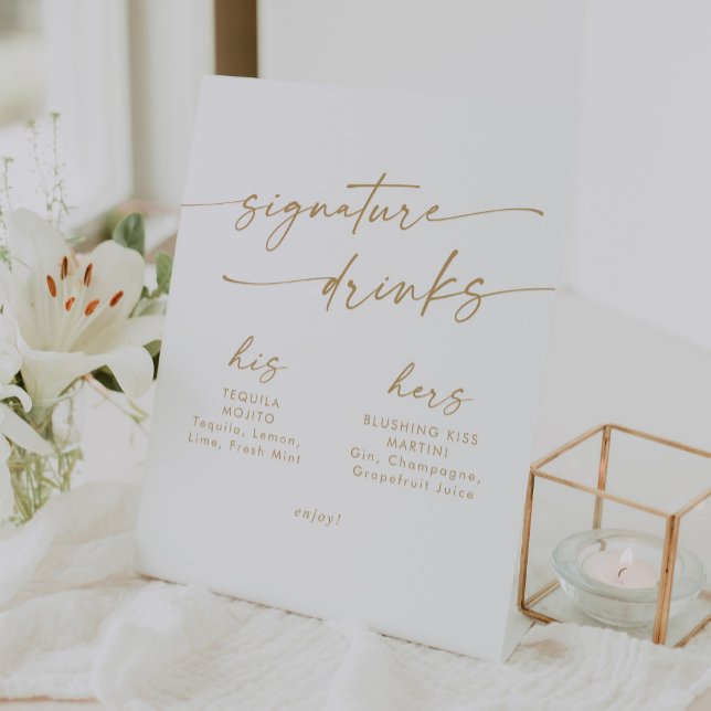 Signe De Table Boho Chic Gold et White Mariage Signature Boissons (Créateur téléchargé)