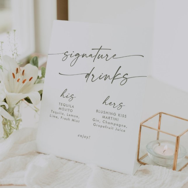 Signe De Table Boho Chic Green et White Mariage Signature Boisson (Créateur téléchargé)